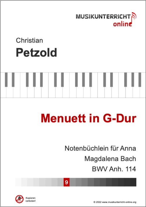 Vorschaubild Noten Titelseite C. Petzold Menuett in G-Dur, Notenbüchlein für Anna Magdalena Bach, Anh. 114